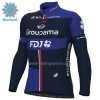 Wielershirt 2023 Groupama FDJ Lange Mouw Winter Thermal Fleece Zwart Blauw